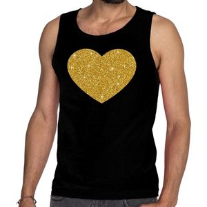 Bellatio Decorations - Gouden Hart Glitter - Tanktop - Zwart - Heren Singlet