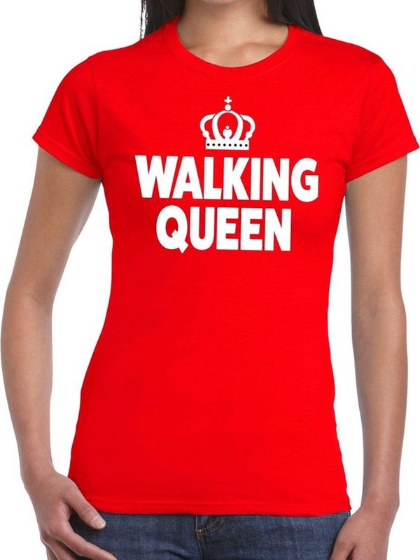 Walking Queen t-shirt rood dames - feest shirts dames - wandel avondvierdaagse kleding