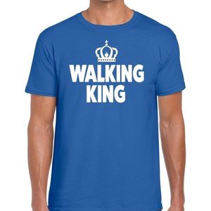 Walking King t-shirt blauw heren - feest shirts heren - wandel/avondvierdaagse kleding S