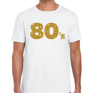 80's goud glitter tekst t-shirt wit heren - Jaren 80 Eighties kleding