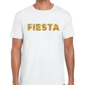 Fiesta goud glitter tekst t-shirt wit heren - heren shirt Fiesta