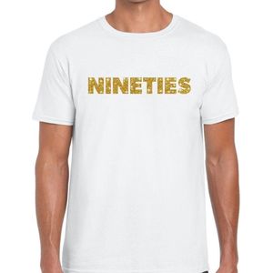 Nineties goud tekst fun t-shirt wit voor heren