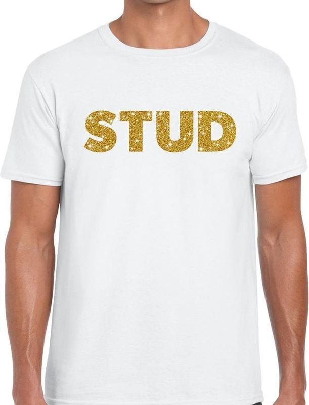 Stud goud glitter tekst t-shirt wit heren - heren shirt Stud