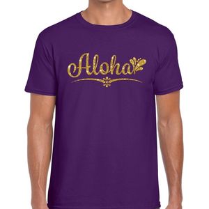 Aloha goud glitter hawaii t-shirt paars heren - heren shirt Aloha