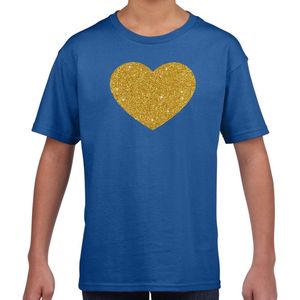 Gouden hart t-shirt blauw kids - kids shirt Gouden hart 104 110