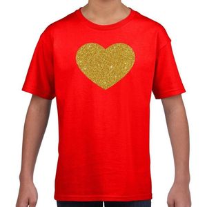 Gouden hart gouden glitter t-shirt rood kids