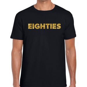 Eighties gouden glitter tekst t-shirt zwart heren - Jaren 80 Eighties kleding