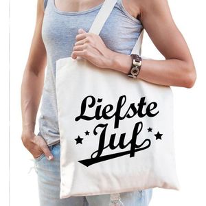 Katoenen cadeau tasje liefste juf - Feest Boodschappentassen