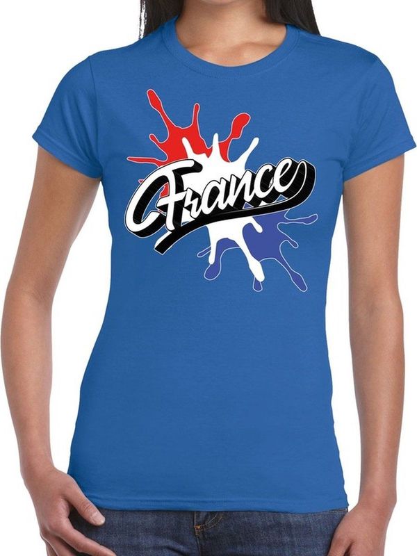 France Frankrijk landen t-shirt spetter blauw voor dames - supporter landen kleding Frankrijk