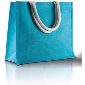 Jute turquoise blauwe shopper/boodschappen tas 42 cm - Boodschappentassen