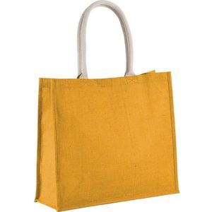 Jute gele boodschappen/strandtas 42 x 36 cm - Strandartikelen beach bag/shopping bag