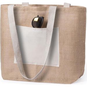 Jute/katoenen naturel strandtas 48 cm - Strandartikelen beach bags/shoppers