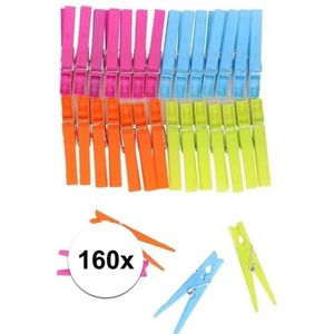 Plastic wasknijpers - 160 stuks - gekleurde knijpers / wasspelden