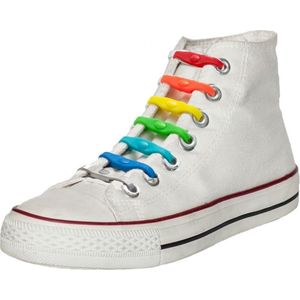 14x Veters strikken hulp regenboog kleuren elastische/elastieken schoenveters voor kinderen/dames/heren - Schoenveters
