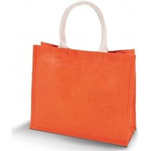 Jute oranje shopper/boodschappen tas 42 cm - Stevige boodschappentassen/shopper bag