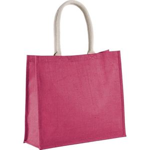Jute fuchsia roze shopper/boodschappen tas 42 cm