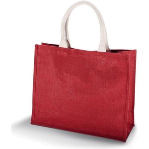 Jute rode shopper/boodschappen tas 42 cm - Stevige boodschappentassen/shopper bag