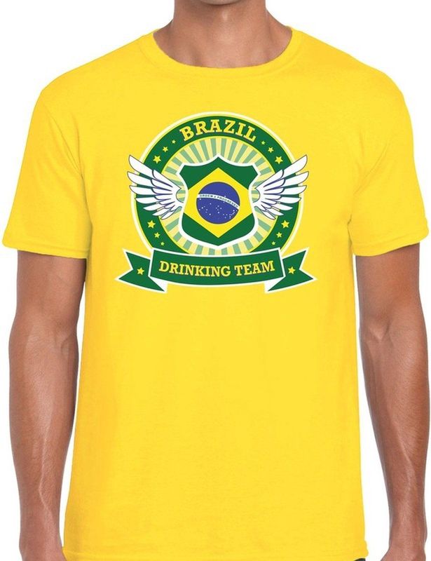 Bellatio Decorations - Brasil Drinking Team - T-shirt - Geel - Voor Heren