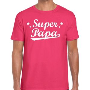 Super papa t-shirt roze voor heren - roze super papa cadeaushirt - vaderdag shirt