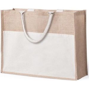 Naturel Jute/Katoenen Shopper/Boodschappen Tas 44,5 cm