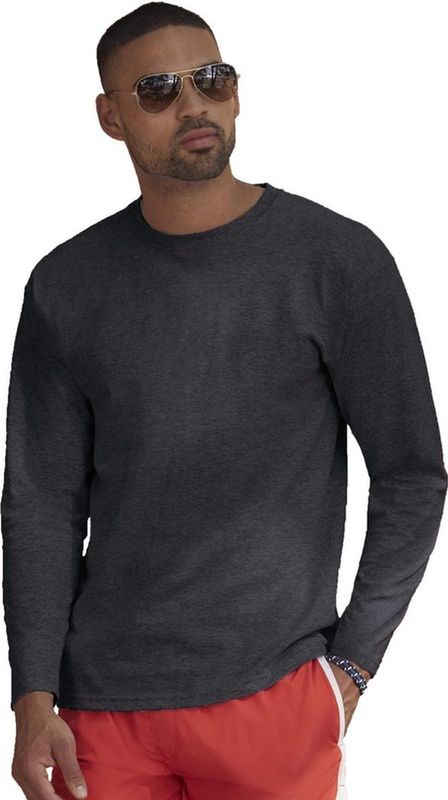 Fruit of the Loom t-shirt lange mouwen - heren - antraciet - katoen - regular fit - T-shirts