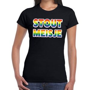 Stout meisje gay pride t-shirt zwart met regenboog tekst voor dames - Gay pride LGBT kleding