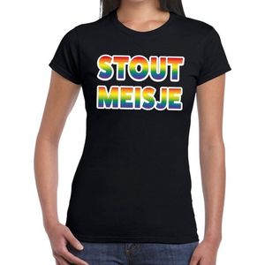 Stout meisje gay pride t-shirt zwart met regenboog tekst voor dames - Gay pride LGBT kleding