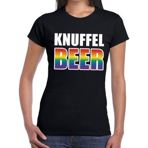 Knuffel beer gay pride t-shirt zwart met regenboog tekst voor dames - Gay pride/LGBT kleding M