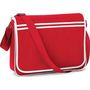Retro schoudertas/aktetas rood/wit 40 cm voor dames/heren - Schooltassen/laptop tassen met schouderband