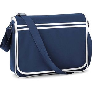 Retro Schoudertas/Aktetas Navy/Wit 40 cm Voor Dames/Heren - Schooltassen/Laptop Tassen met Schouderband