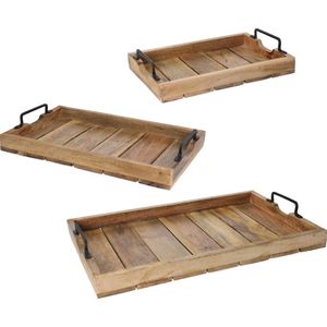3x Mangohouten dienbladen/serveerbladen 58 cm - Dienbladen van hout
