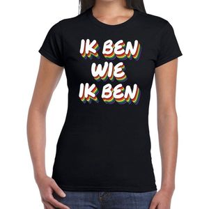 Ik ben wie ik ben gay pride t-shirt zwart voor dames