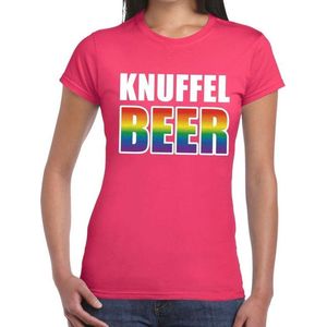 Knuffel beer gay pride t-shirt roze voor dames