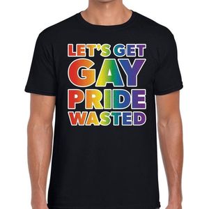 Lets get gay pride wasted t-shirt - zwart shirt met regenboog tekst voor heren - Gaypride kleding