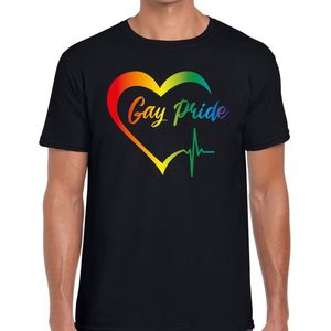 Gay pride kloppend hart hartslag t-shirt - zwart regenboog shirt voor heren - gaypride