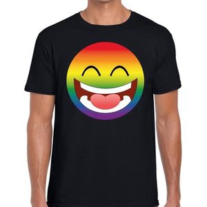 emoticon/emoticon lachend in regenboog kleuren - gaypride t-shirt zwart voor heren - Gay pride XL