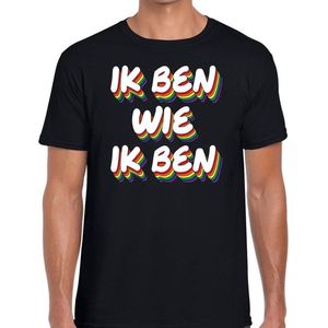 Ik ben wie ik ben - gaypride t-shirt zwart 3D regenboog tekst voor heren - Gay pride kleding