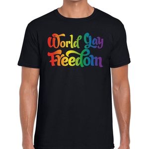 Gay pride World gay freedom t-shirt - zwart regenboog shirt voor heren - Gay pride
