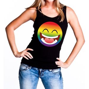 Bellatio Decorations - Regenboog Tanktop - Zwart - Mouwloos Shirt - Dames