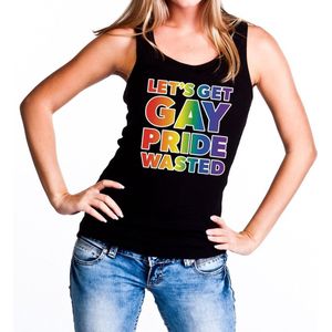 Let's get gay pride wasted tanktop zwart - regenboog singlet zwart voor dames - gaypride S