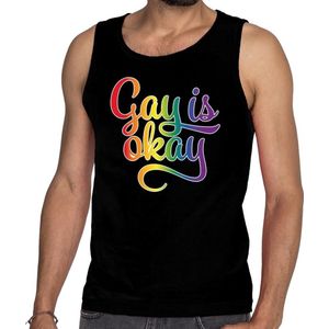 Bellatio Decorations - Gay is Okay - Tanktop - Zwart - Heren - Regenboog Bedrukking