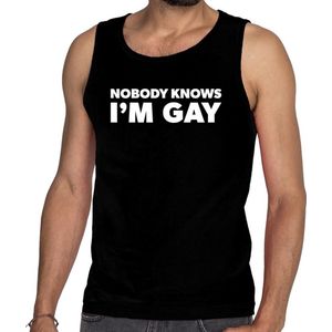 Nobody knows i am gay gaypride tanktop/mouwloos shirt - zwart homo singlet voor heren - Gaypride S