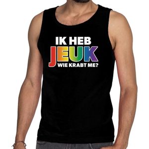 Gaypride Ik Heb Jeuk Wie Krabt Me? Tanktop/Mouwloos Shirt  - Zwart Regenboog Homo Singlet Voor Heren