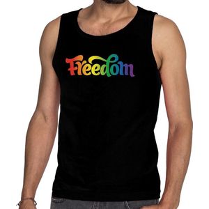 Bellatio Decorations - Freedom - Tanktop - Zwart - Heren Singlet met Regenboog Bedrukking