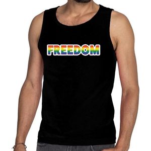 Freedom gay pride tanktop/mouwloos shirt - zwart regenboog homo singlet voor heren - gay pride M