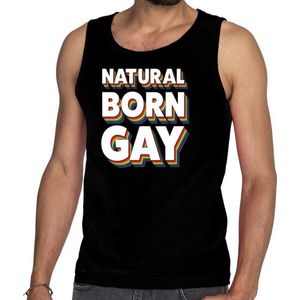 Natural born gay tanktop/mouwloos shirt - zwart 3D regenboog singlet heren - gay pride XL