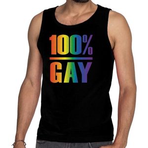 100% gay tanktop/mouwloos shirt  - zwart regenboog singlet voor heren - gay pride S