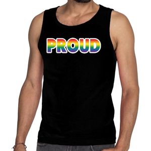 Proud - Gay Pride Tanktop - Zwart - Regenboog - Mouwloos Shirt voor Heren
