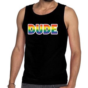 Dude gay pride tanktop/mouwloos shirt - zwart regenboog homo singlet voor heren - LHBTI S