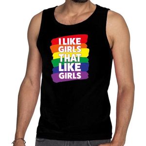 Gay pride i like girls that like girls tanktop/mouwloos shirt - zwart regenboog singlet voor heren - LHBT S